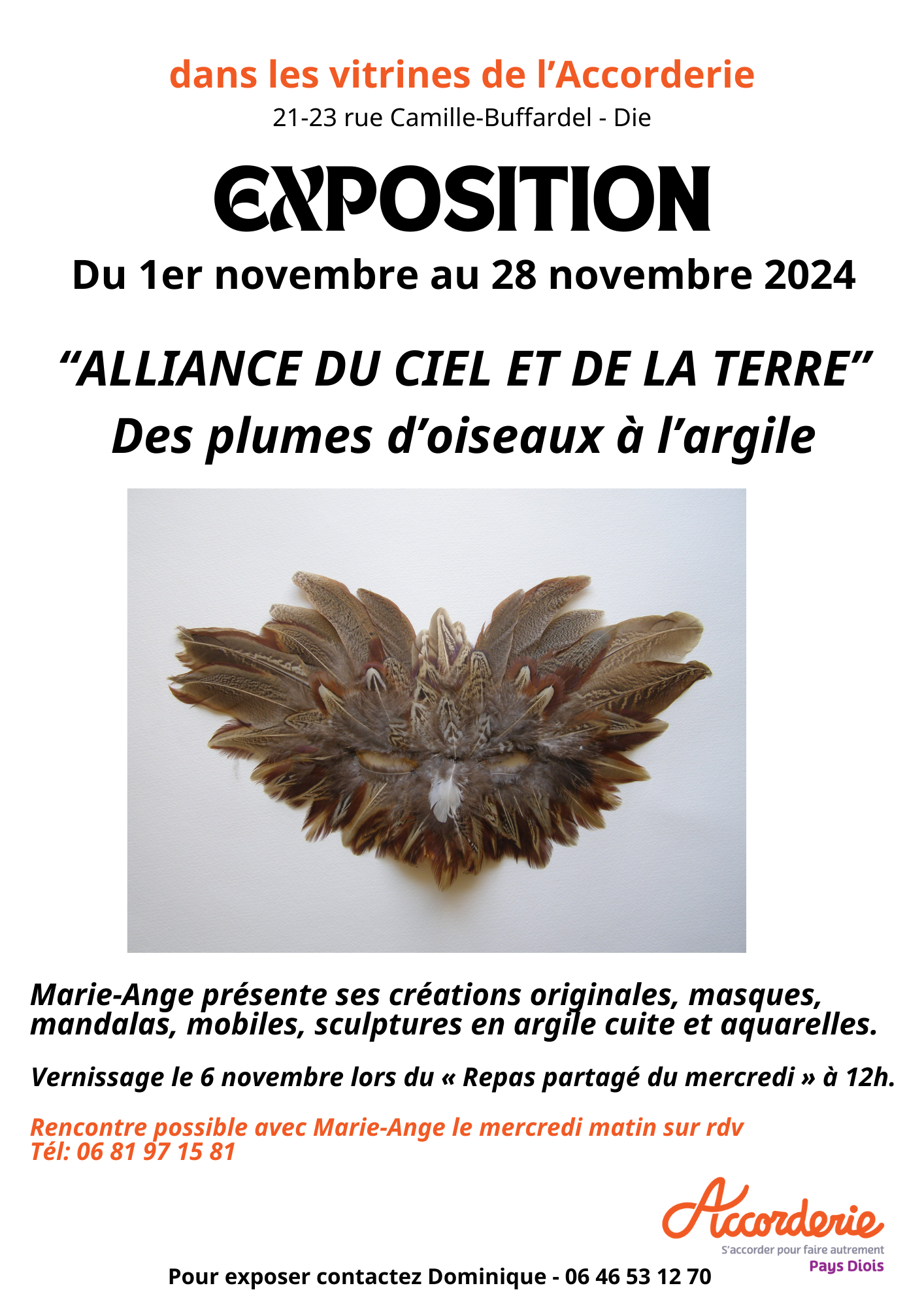 Exposition - Alliance du Ciel et de la Terre - Des Plumes d'Oiseaux à l'Argile