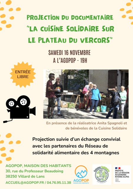 Projection du documentaire - La cuisine solidaire sur le plateau du Vercors.