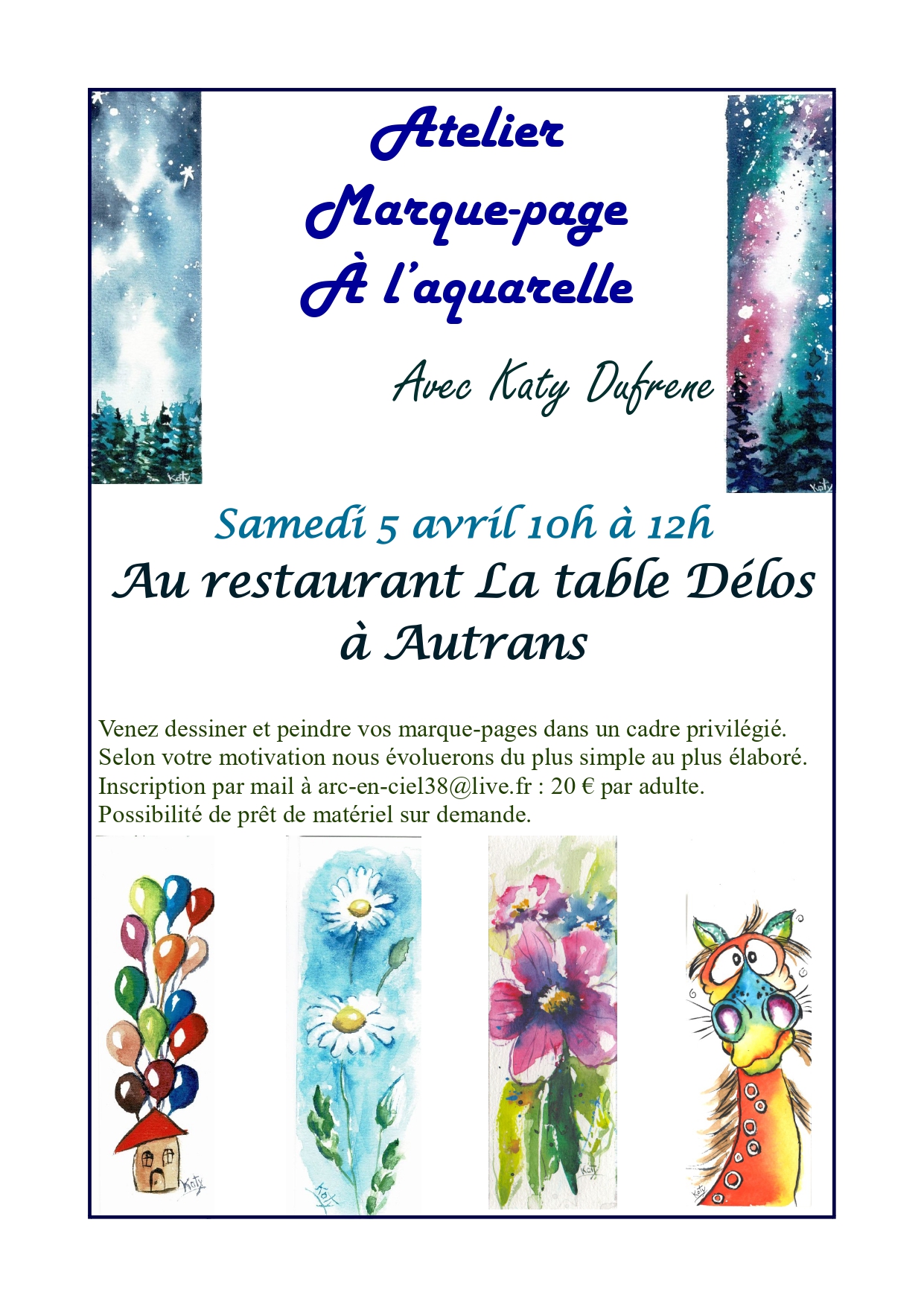 Atelier Marque-page À l’aquarelle Avec Katy Dufrene